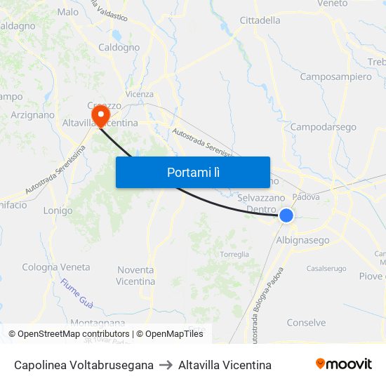 Capolinea Voltabrusegana to Altavilla Vicentina map