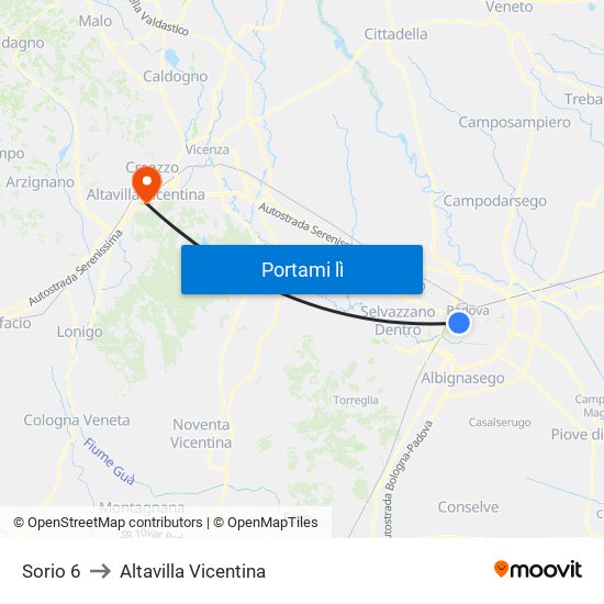 Sorio 6 to Altavilla Vicentina map