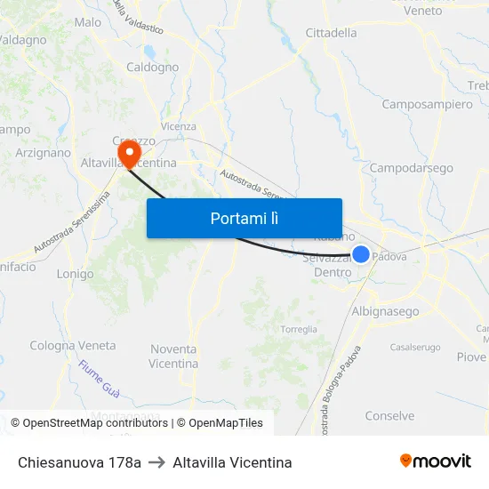 Chiesanuova 178a to Altavilla Vicentina map