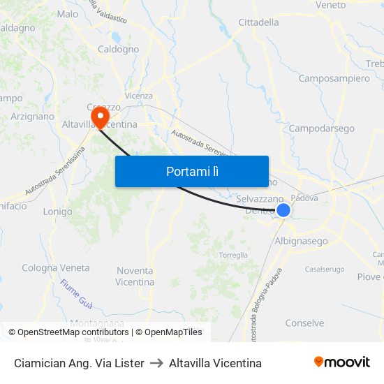Ciamician Ang. Via Lister to Altavilla Vicentina map