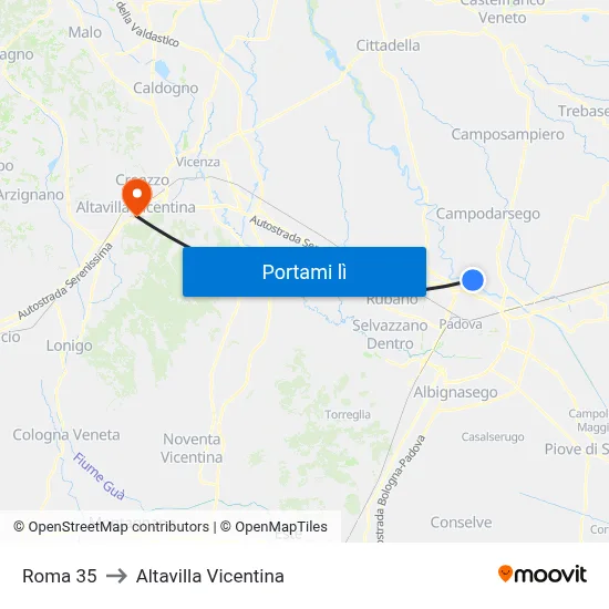 Roma 35 to Altavilla Vicentina map