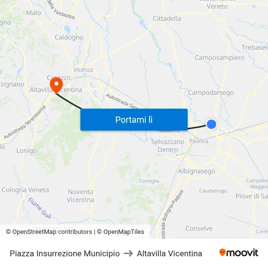 Piazza Insurrezione Municipio to Altavilla Vicentina map