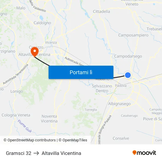 Gramsci 32 to Altavilla Vicentina map