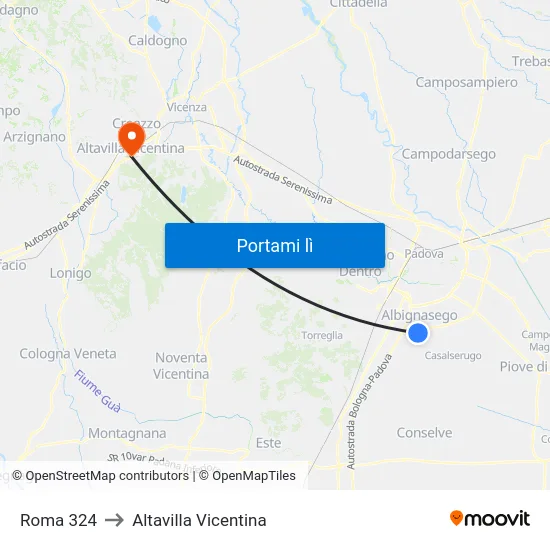 Roma 324 to Altavilla Vicentina map