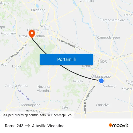 Roma 243 to Altavilla Vicentina map