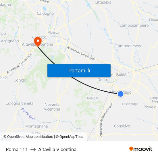 Roma 111 to Altavilla Vicentina map