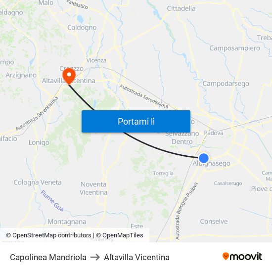 Capolinea Mandriola to Altavilla Vicentina map