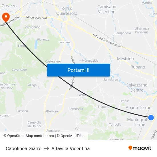 Capolinea Giarre to Altavilla Vicentina map