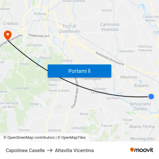 Capolinea Caselle to Altavilla Vicentina map