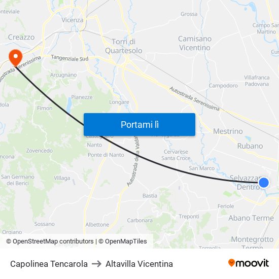 Capolinea Tencarola to Altavilla Vicentina map