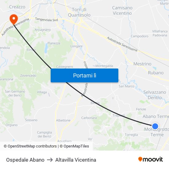 Ospedale Abano to Altavilla Vicentina map