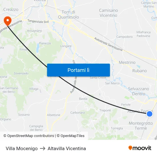 Villa Mocenigo to Altavilla Vicentina map