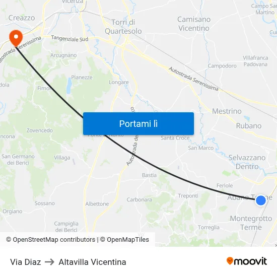 Via Diaz to Altavilla Vicentina map