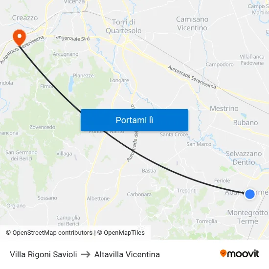 Villa Rigoni Savioli to Altavilla Vicentina map