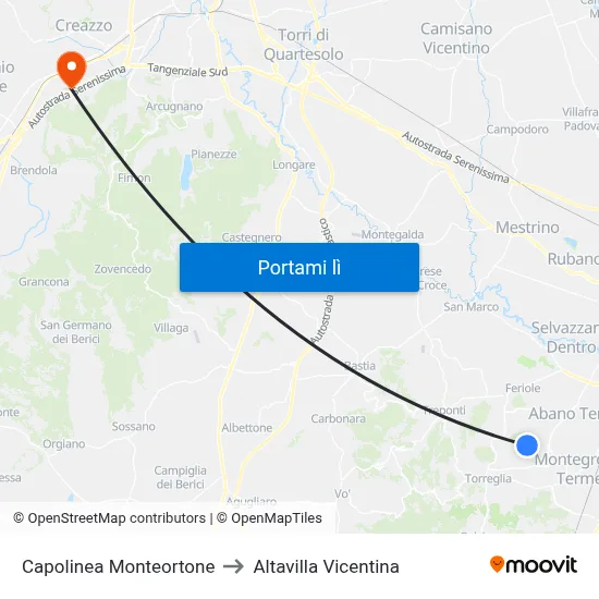 Capolinea Monteortone to Altavilla Vicentina map