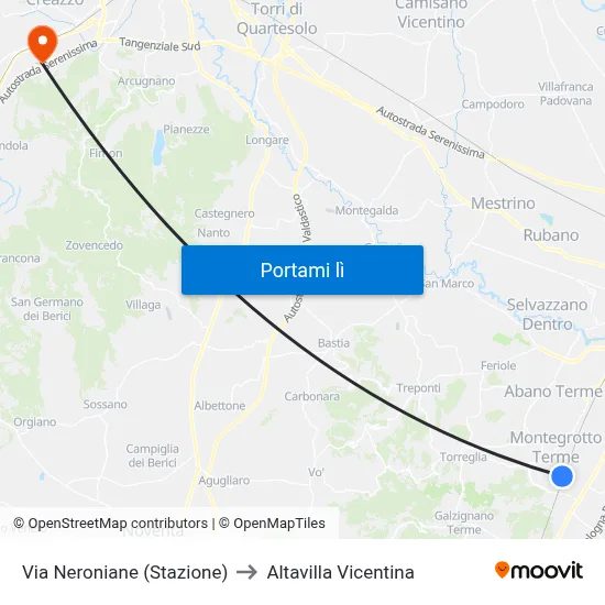 Via Neroniane (Stazione) to Altavilla Vicentina map