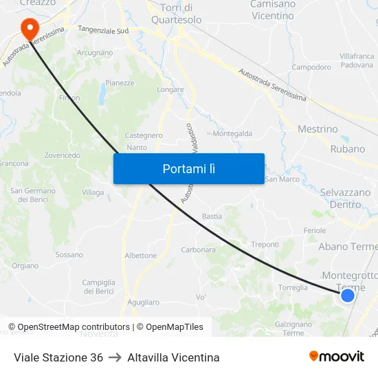 Viale Stazione 36 to Altavilla Vicentina map