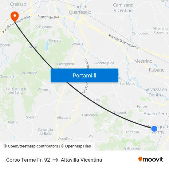 Corso Terme Fr. 92 to Altavilla Vicentina map