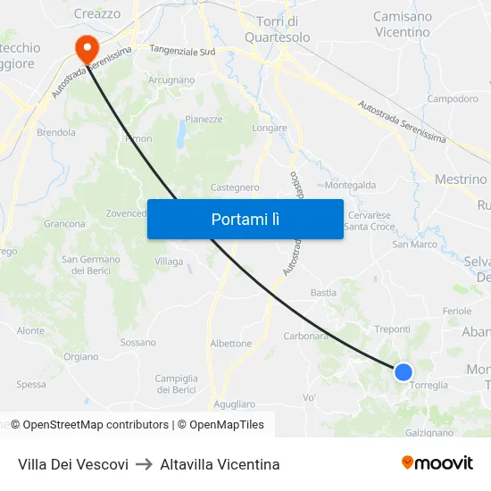 Villa Dei Vescovi to Altavilla Vicentina map