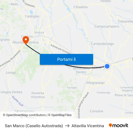 San Marco (Casello Autostrada) to Altavilla Vicentina map