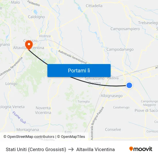 Stati Uniti (Centro Grossisti) to Altavilla Vicentina map