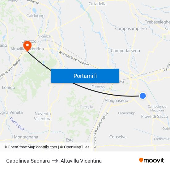 Capolinea Saonara to Altavilla Vicentina map