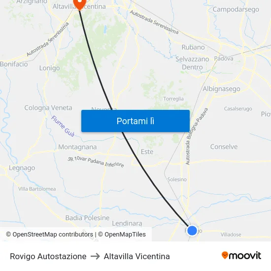Rovigo Autostazione to Altavilla Vicentina map