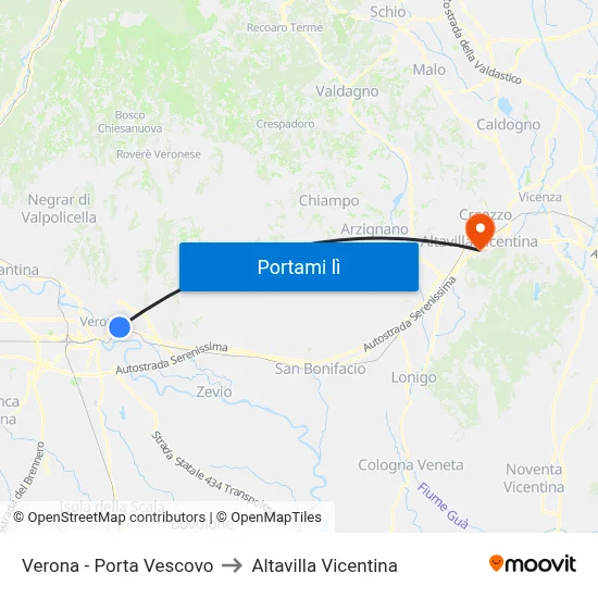 Verona - Porta Vescovo to Altavilla Vicentina map