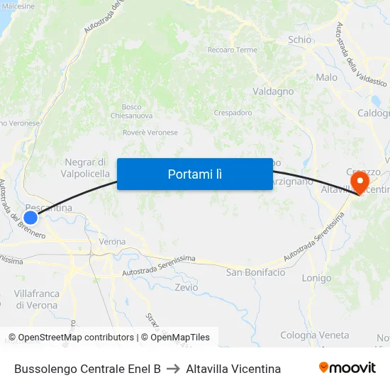 Bussolengo Centrale Enel B to Altavilla Vicentina map