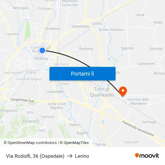 Via Rodolfi, 36 (Ospedale) to Lerino map