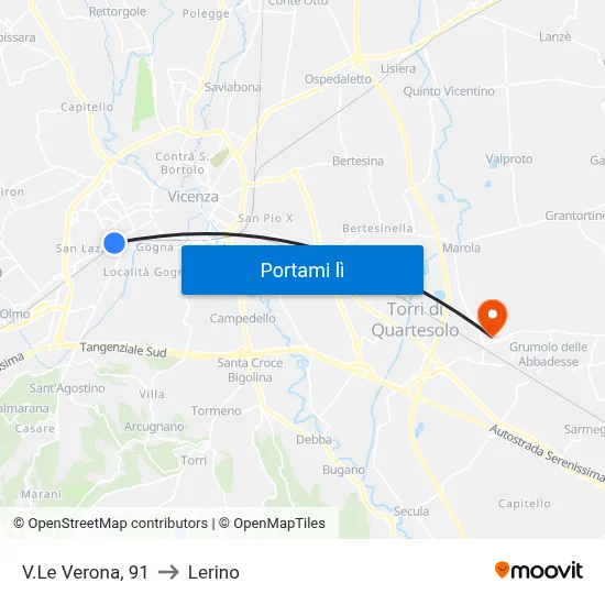 V.Le Verona, 91 to Lerino map