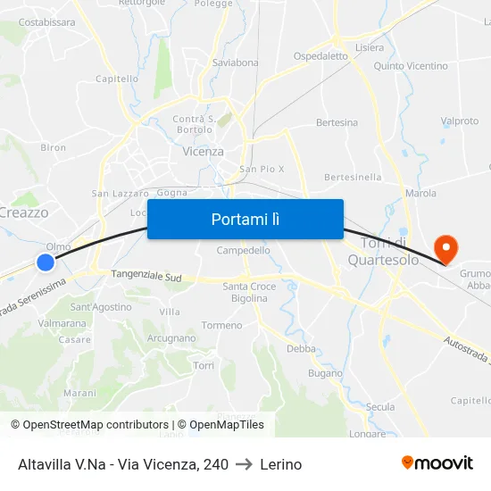 Altavilla V.Na - Via Vicenza, 240 to Lerino map