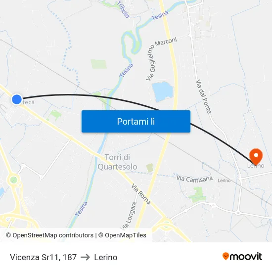 Vicenza Sr11, 187 to Lerino map