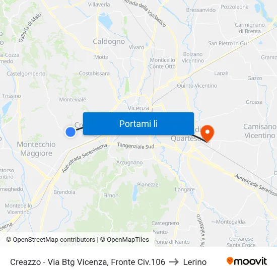 Creazzo - Via Btg Vicenza, Fronte Civ.106 to Lerino map