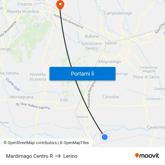 Mardimago Centro R to Lerino map