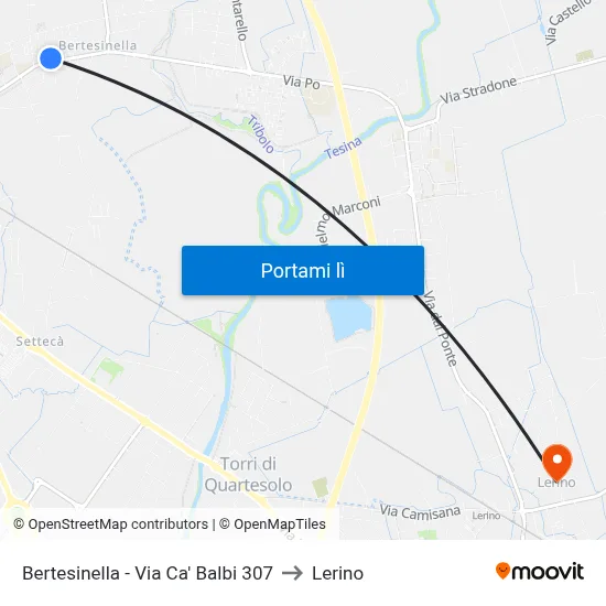 Bertesinella - Via Ca' Balbi 307 to Lerino map