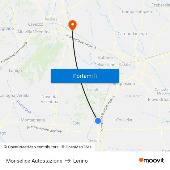 Monselice Autostazione to Lerino map