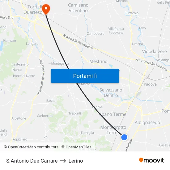S.Antonio Due Carrare to Lerino map