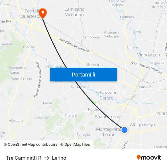 Tre Caminetti R to Lerino map