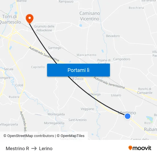 Mestrino R to Lerino map