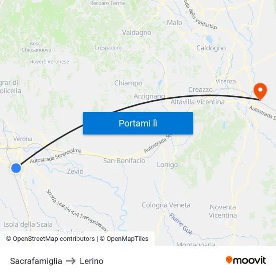 Sacrafamiglia to Lerino map