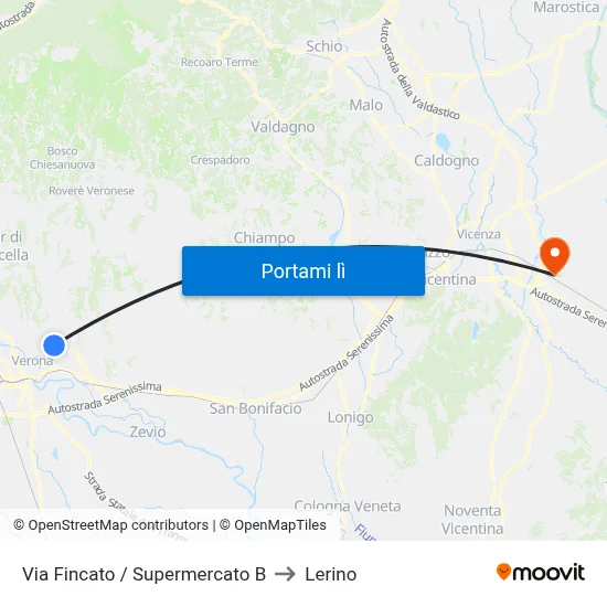 Via Fincato / Supermercato B to Lerino map