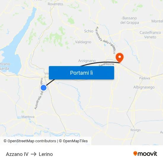 Azzano IV to Lerino map