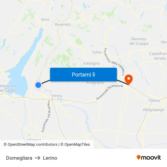 Domegliara to Lerino map