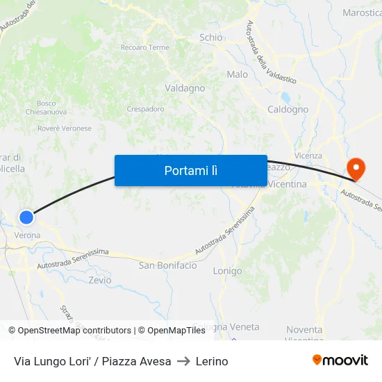 Via Lungo Lori' / Piazza Avesa to Lerino map