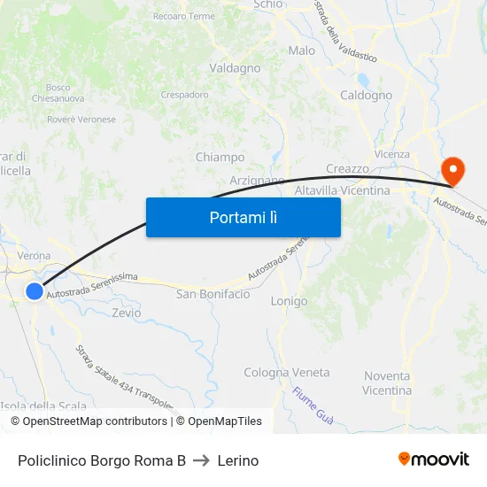 Policlinico Borgo Roma B to Lerino map