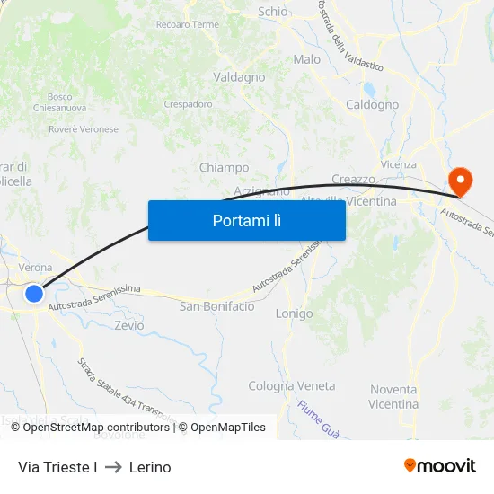 Via Trieste I to Lerino map