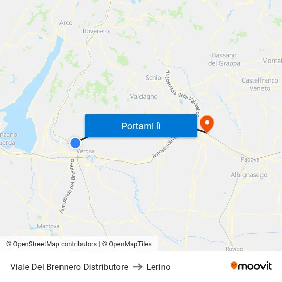 Viale Del Brennero Distributore to Lerino map