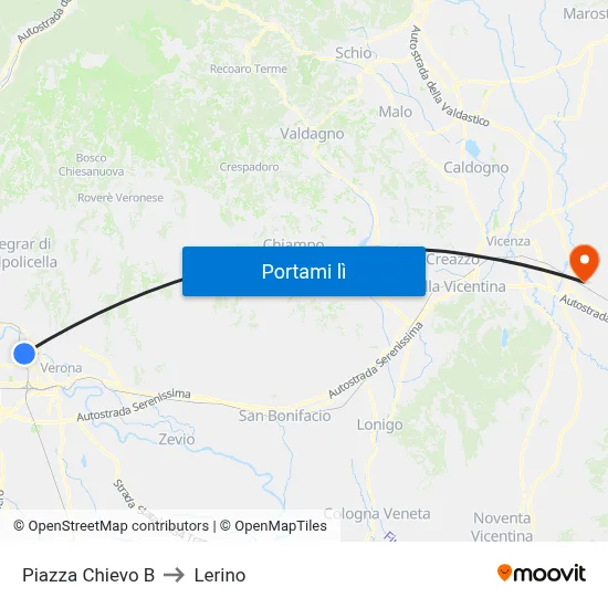 Piazza Chievo B to Lerino map