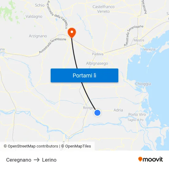 Ceregnano to Lerino map